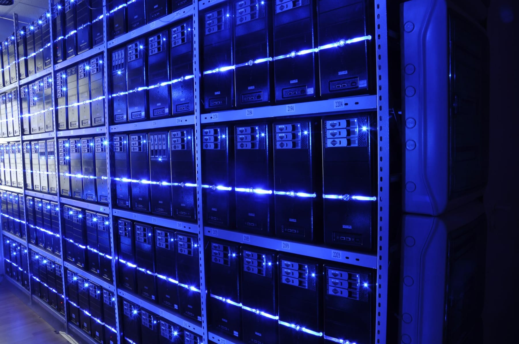 Rows of servers in a data centre
