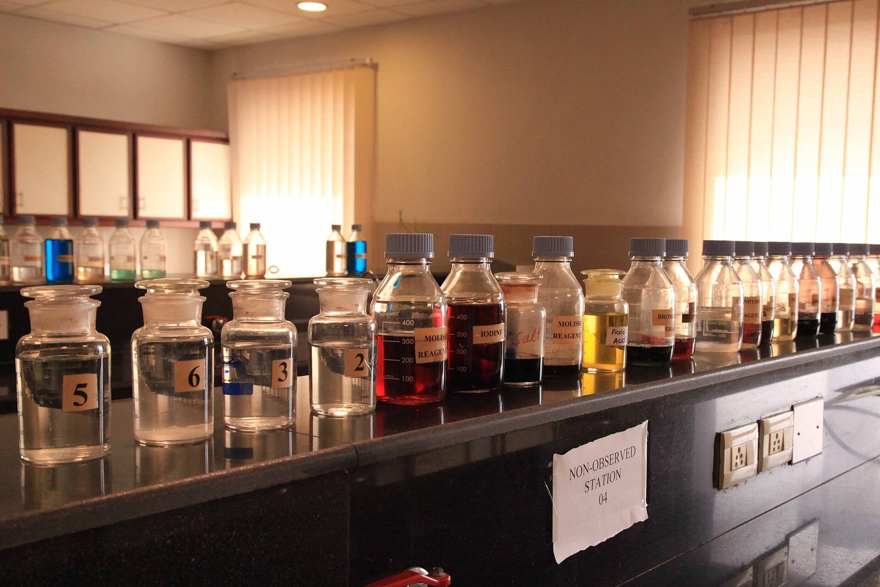 Benches and instruments in a biochemistry laboratory