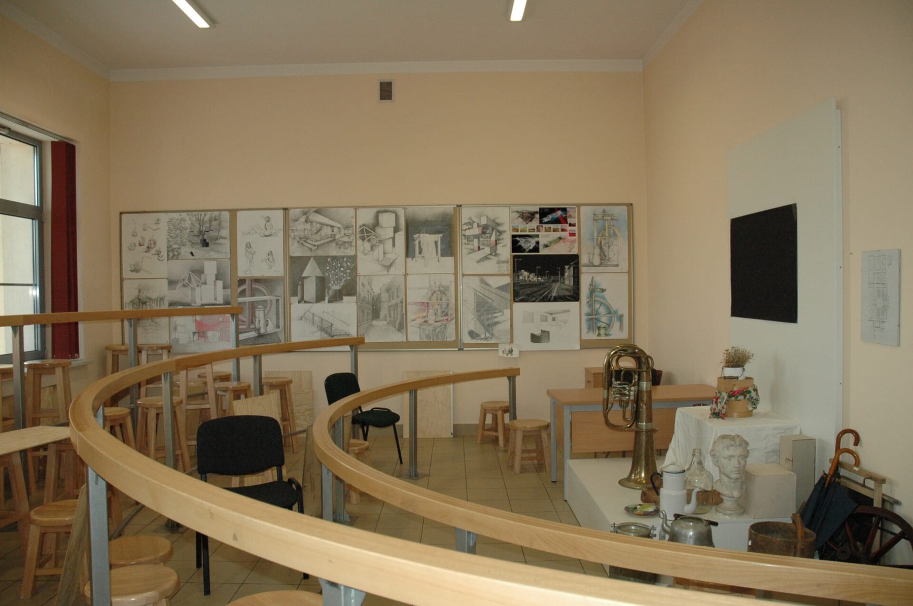 Easels and drawing boards in an art studio